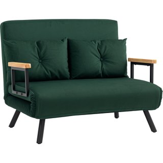 HOMCOM 4-in-1 Velvet-Feel Double Sofa Bed, with Pillows, Green Aosom UK