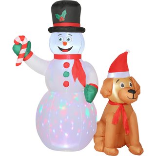 Outsunny 6FT Christmas Inflatables Snowman & Dog with Built-in LED Lights and Flashing Light, Blow Up Christmas Inflatable Decoration for Indoor Outdoor Decor, Garden