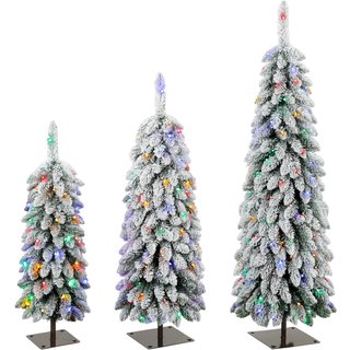 HOMCOM Artificial Christmas Tree Set of 3, Snowy Pre-Lit Christmas Tree with PVC Branch Tips, 90/120/150 cm, Green White