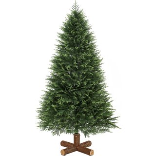 HOMCOM 7ft Artificial Christmas Tree, Hinged Xmas Tree with Realistic 1071 PE & PVC Branch Tips, Fir Wood Base, Green