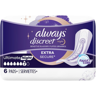 Always Discreet Ultimate Night taglia 7, assorbenti per incontinenza per vescica sensibile - 6 pezzi
