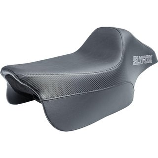 4708A - Slyfox 2 Up Race Low Seat For Harley Davidson FLHR 1584 2008-2011 Carbon Fiber/Silver Logo - Black