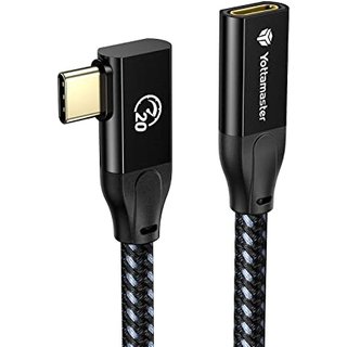 Yottamaster USB3.2 Gen2x2 Extension Cable 0.5m, Right Angle USB C Exender Lead PD 100W 4K@60Hz Braided Extender Compatible with Macbook, Hub, Phones