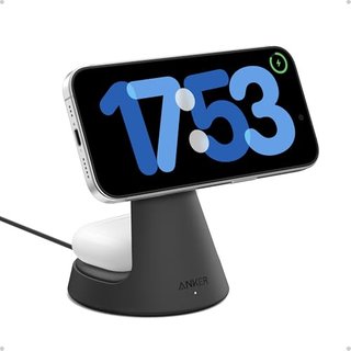 Anker MagSafe Compatible 2-in-1 Charging Stand, iPhone 16 Wireless Charger, Qi2 Certified 15W Ultra-Fast, Adjustable and Super Strong, For iPhone 16/1