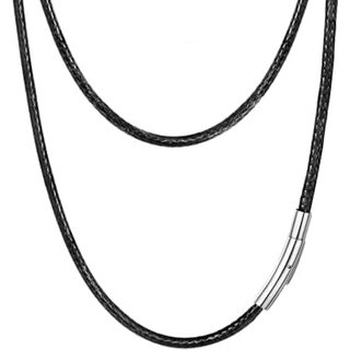 PROSTEEL Mens Leather Necklace Cord, 3mm Width Black Braided Rope Chain with Stainless Steel Clasp, Waxed Waterproof 16"-30" Length (with Gift Box)