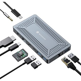 Yottamaster 10Gbps USBC Docking Station 10 Ports with NVMe Slot, Up to 8TB, Support 100W PD Charging, Dual 4K HDMI, SD/TF Reader, Ethernet, Audio [SO6
