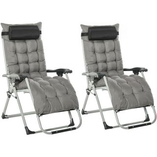 Outsunny Reclining Zero Gravity Chair Folding Metal Frame 2pcs Dark Grey