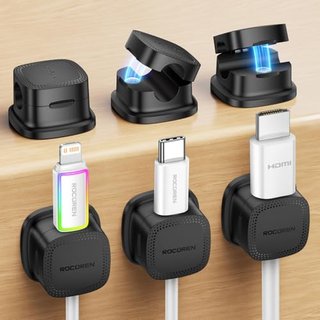 Rocoren Cable Holder Clips, 6 Pack Magnetic Desk Cable Cord Organiser, USB Charger Cable Tidy, Strong Adhesive Wire Management for Nightstand, Kitchen