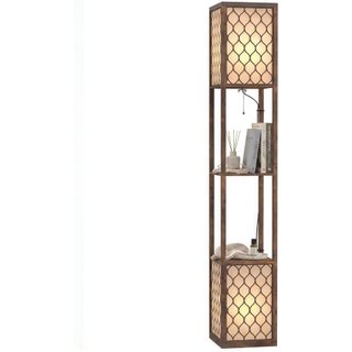 HOMCOM 2-Tier Floor Lamp w/Shelves Standing Lamp Dual Light Rustic Brown