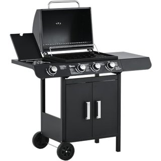 Outsunny 3+1 Burner Gas BBQ Grill with Wheels 110L x 50W x 100Hcm Black