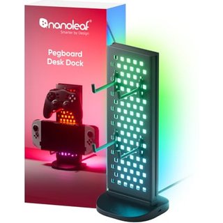 Nanoleaf Pegboard Desk Dock, 3-in-1 Smart RGBIC Table Lamp with Headphone/Controller Holder, Double-Sided Dynamic Lighting, USB-C Dock, Music & Screen