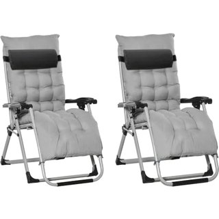 Outsunny Reclining Zero Gravity Chair Folding Metal Frame 2pcs Light Grey