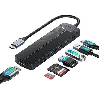 Yottamaster USB C Hub 7 in 1,USB Hub Multiport Adapter with 4K HDMI,100W PD,3 USB-A Data Ports 5Gbps,USB-C to SD/TF Card Reader Compatible with MacBoo