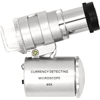 QiCheng&LYS Mini 60X Adjustable Pocket LED Microscope Magnifier Loupe Magnifying Glass with Currency Detection (Silver)