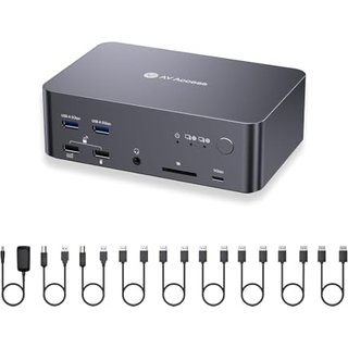 (Desktop only) AV Access KVM Switch 3 Monitors 2 Computers 8K@60Hz, with 6 DP Cables, DisplayPort 2.0, 1G Ethernet, USB 3.0, Docking Station Triple Mo