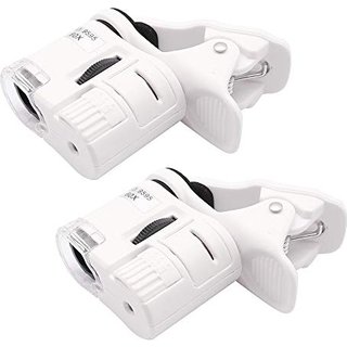 QiCheng&LYS Mini 60X Adjustable Pocket LED Microscope Magnifier Loupe Magnifying Glass with Currency Detection (White 2PCS)