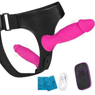 2 in 1 Strap on Dildo with Remote Control, 7 & 5 Inch Double Dildo with 10 Vibration Frequencies, Couples & Gay Sex Toys, Anal Toy for Men & Women (Ro