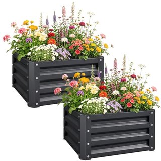 Outsunny Set of 2 Raised Garden Bed, 60 x 60 x 30.5 cm, Grey
