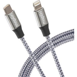 Maplin Lightning to USB-C 20W High Speed Braided Cable - Silver. 3m