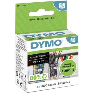 DYMO Authentic LabelWriter Small Multi-Purpose Labels | 13 mm x 25 mm | Self-Adhesive | Roll of 1000 | Easy-Peel Labels | for LabelWriter Label Makers | Made in Europe