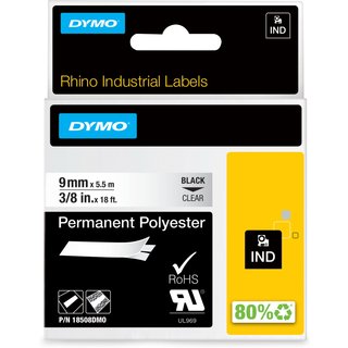 Dymo 18508/S0718160 Ribbon Polyester permanent black on Transparent 9m