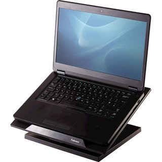 Fellowes Designer Suites Laptop Riser. Product type: Laptop stand Product colour: Black Material: Plastic. Height adjustment range: 88 - 184 mm Tilt angle range: 0 - 30. Width: 335 mm Depth: 284.2 mm Height: 101.6 mm