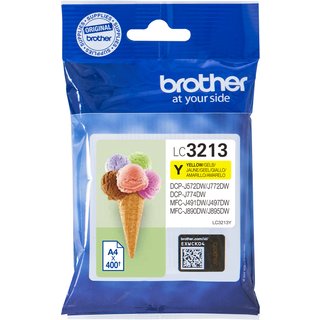 Brother LC3213Y. Colour ink type: Pigment-based ink Cartridge capacity: High (XL) Yield Supply type: Single pack Colour ink page yield: 400 pages Printing colours: Yellow Quantity per pack: 1 pc(s)