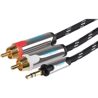 Maplin MAV35020-050 audio cable 5 m 3.5mm 2 x RCA Black. Silver