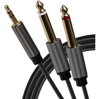 ProSound Twin 1/4" 6.35mm 2 Pole Jack Plugs to Single 3.5mm 3 Pol