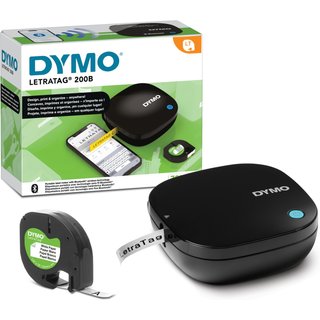 DYMO LetraTag 200B Bluetooth Label Maker | Compact Label Printer | Connects Through Bluetooth Wireless Technology to iOS and Android | Includes 1 White Paper Label Tape | Black