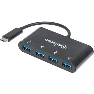 Manhattan USB-C Dock/Hub, Ports (x4): USB-A (x4), 5 Gbps (USB 3.2 Gen1 aka USB 3.0), USB powered (no external power supply required), Cable 20cm, Equivalent to HB30C4AB