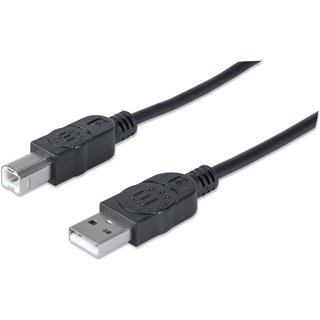 Manhattan USB-A to USB-B Cable, 3m, Male to Male, 480 Mbps (USB 2.0), Hi-Speed USB, Black, Lifetime Warranty, Equivalent to USB2HAB3M.