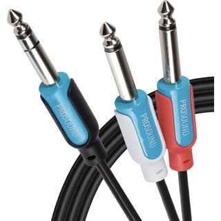 ProSound Twin 1/4" 6.35mm 2 Pole Jack Plugs to 1/4" 6.35mm 3