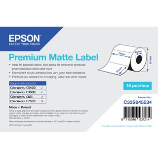 Epson C33S045534 Continous label roll die-cut 76mm x 51mm 650 label Pa