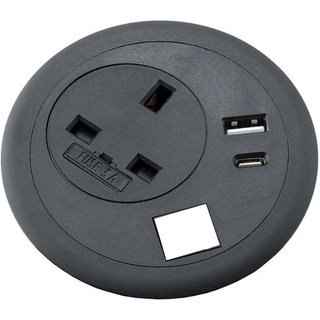 POWERDATA COMBO BLACK 80MM UK POWER - DUAL A&C USB - + EMPTY SLOT
