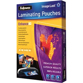 Fellowes ImageLast A5 80 Micron Laminating Pouch. Product colour: Transparent. Width: 210 mm Depth: 154 mm Height: 1 mm. Quantity per pack: 100 pc(s)