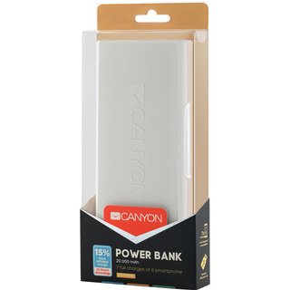 Canyon 20000 mAh. 2x5V max 2.4A (USB). Smart IC technology allowing to