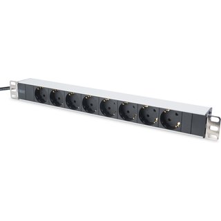 Digitus aluminum outlet strip. 8 safety outlets. 2 m supply safety plu