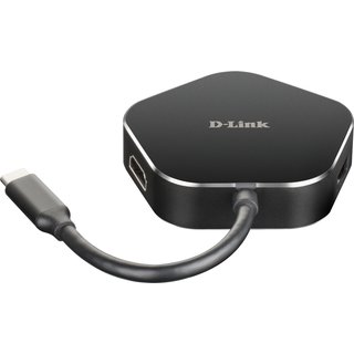 D-Link 4-in-1 USB-C Hub with HDMI and Power Delivery Wired Thunderbolt 3 60 W Aluminium Black 5 Gbit/s 4096 x 2160 pixels