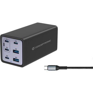 Conceptronic 6-Port 200W GaN USB PD Charger with USB-C Charging Cable.