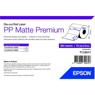 Epson PP Matte Label Premium. Die-cut Roll. 102mm x 76mm. 365 Labels