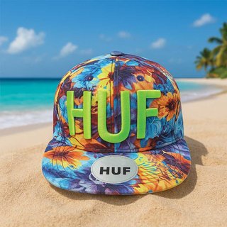 HUF - Summer Wide Flat Brim Embroidered Baseball Cap | Colourful Flower Pattern & Double Snap