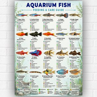 Aquarium Fish Feeding & Care Guide Poster A3 – Tropical Fish Identification Chart