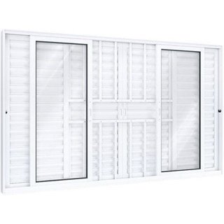 Janela de Alumínio Veneziana 120x150cm 4 Folhas Móveis 2 Fixas com Grade e Vidro Lucasa Eccellente