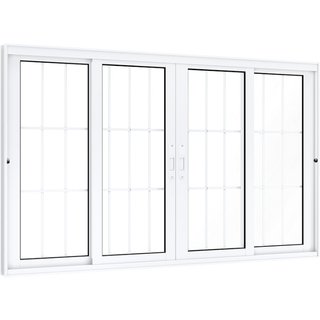 Janela de Correr Alumínio Central 2 Folhas Móveis 2 Fixas com Grade Lucasa Eccellente 100x150cm