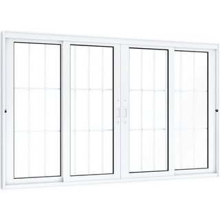 Janela de Aluminío de Correr 120x200cm 2 Folhas Móveis 2 Fixas com Grade e Vidro Lucasa Eccellente