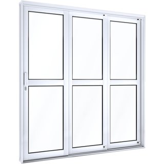 Porta de Aço de Correr 213x200cm 3 Folhas com Vidro Facilita Lucasa