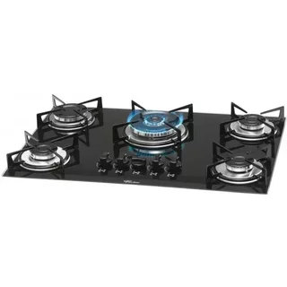 Cooktop 5 Bocas à Gás Tripla Chama Mesa Vidro Fischer Bivolt