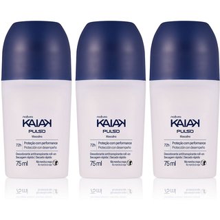 Kit Desodorante Antitranspirante Roll-on Kaiak Pulso Masculino 3 un de 75 ml