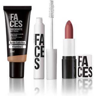 Kit Faces Base Checkmatte, Máscara Incolor e Batom Matte